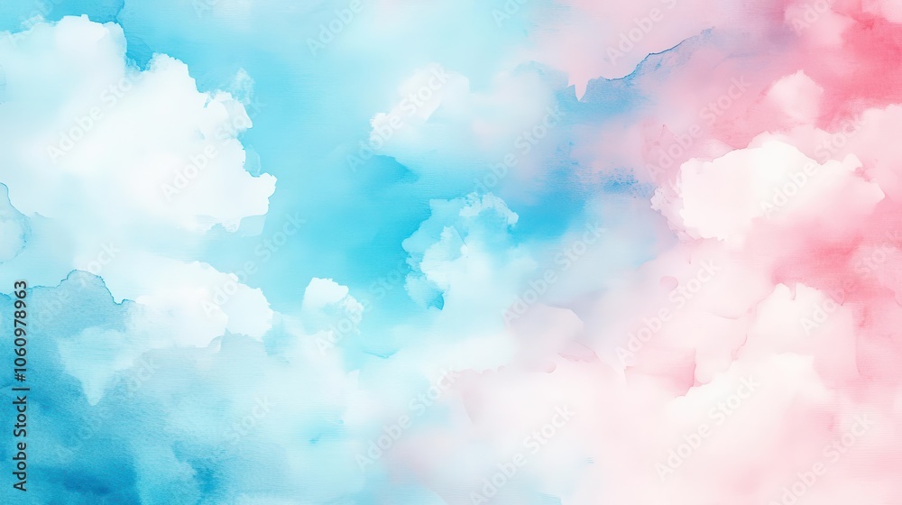 Fototapeta premium soft watercolor in pastel pinks blending seamlessly with tranquil sky blues, evoking a serene and dreamy atmosphere perfect for relaxation and calmness