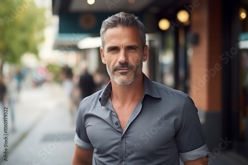 Portrait of a handsome middle-aged man standing in the street