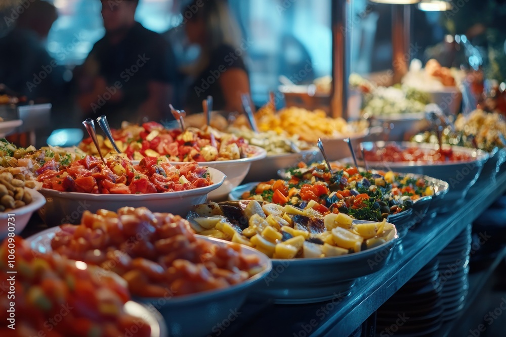 Obraz premium Colorful Buffet Display of Fresh Culinary Delights
