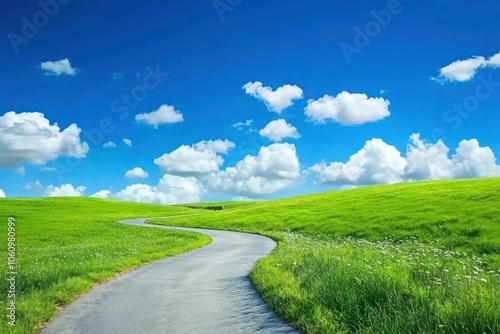 Serene Winding Road Through Lush Green Landscape