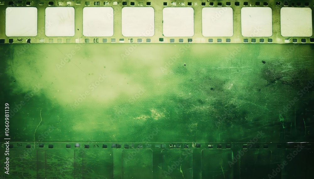 35mm Aged Green Film Strip Texture with Heavy Scratches and Grain for Retro Cinema Projects, Vintage Photo Overlays, or Nostalgic Media Design Backgrounds 35mm Aged Green Film Strip Texture with Heavy Scratches and Grain for Retro Cinema Projects, Vintage Photo Overlays, or Nostalgic Media Design Backgrounds