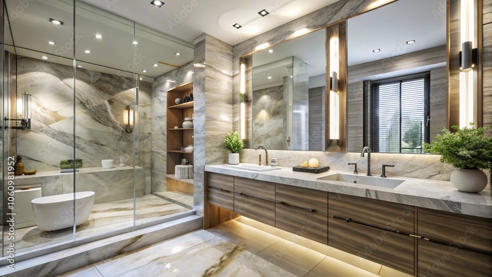Contemporary bathroom with marble and glass accents Contemporary bathroom with marble and glass accents