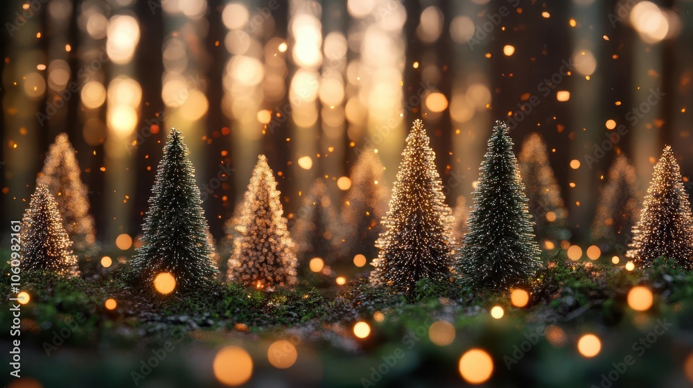 stylish magical forest filled with shimmering christmas trees and glowing bokeh lights, evoking a sense of wonder and enchantment during the holiday season stylish magical forest filled with shimmering christmas trees and glowing bokeh lights, evoking a sense of wonder and enchantment during the holiday season