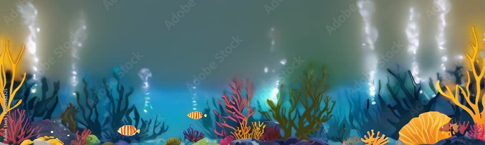 Sea underwater landscape with cartoon seaweeds and corals, undersea or ...