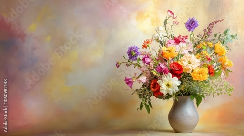 Wallpaper Mural stylish vase elegantly filled with assorted fresh flowers, artfully arranged to create a vibrant splash of color against a subtle background Torontodigital.ca