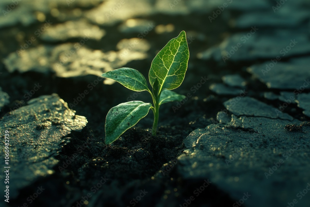 Green Plant Emerging from Cracked Soil Green Plant Emerging from Cracked Soil