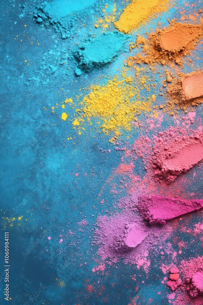 Vibrant Holi festival celebration with colorful powder on blue background. Vertical banner. Copy space Vibrant Holi festival celebration with colorful powder on blue background. Vertical banner. Copy space