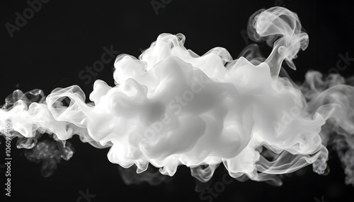 Steam jet blast or puff of smoke under high pressure in side view, 4k with alpha channel for transparency isolated with white shades, png