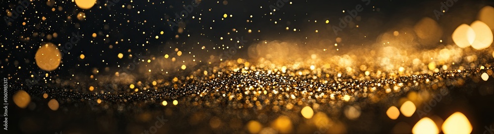 Dark background, a rain of golden particles on the ground, dark blue and gold tones Dark background, a rain of golden particles on the ground, dark blue and gold tones