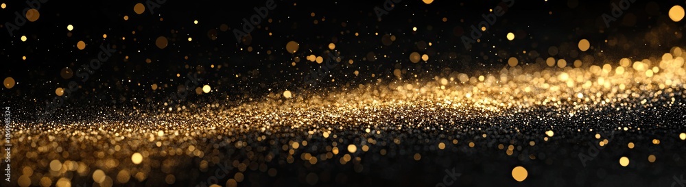 Dark background, a rain of golden particles on the ground, dark blue and gold tones Dark background, a rain of golden particles on the ground, dark blue and gold tones