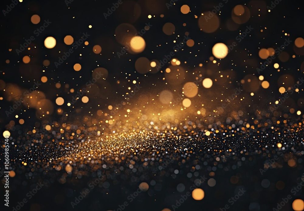 A small amount of golden glitter falling on a black background A small amount of golden glitter falling on a black background