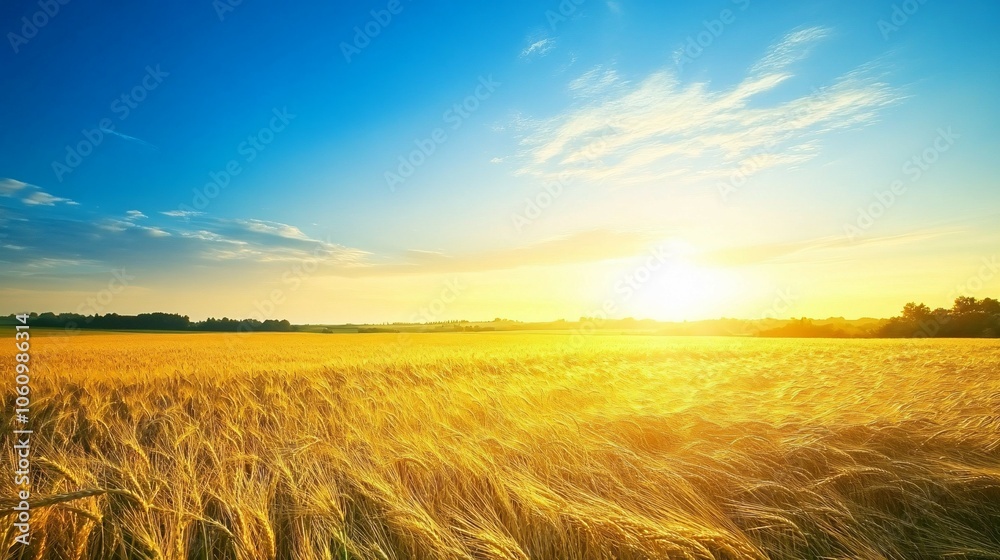 Obraz premium Golden Field Under a Vibrant Sunset