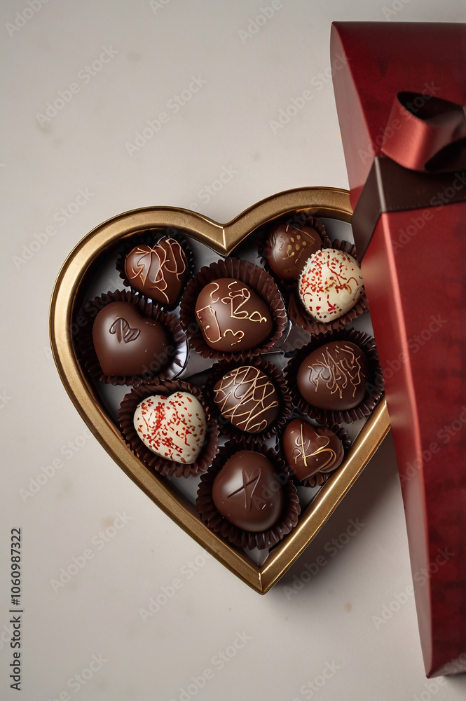 Obraz premium Heart shaped box of chocolates isolated on white background, cut out 