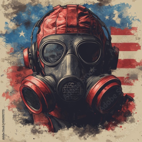 Wallpaper Mural Gas Mask Portrait Against American Flag. Day of Remembrance for all Victims of Chemical Warfare Torontodigital.ca