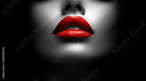 Close-up of a woman's red lips against a dark background.