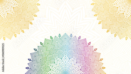 Round mandala on dreamy peach fuzz gradient background. Translucent mesh pattern in the form of a mandala. Mandala with floral patterns. Pastel Yoga template. Gradient background with round mandala.