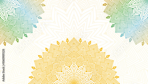 Round mandala on dreamy peach fuzz gradient background. Translucent mesh pattern in the form of a mandala. Mandala with floral patterns. Pastel Yoga template. Gradient background with round mandala.
