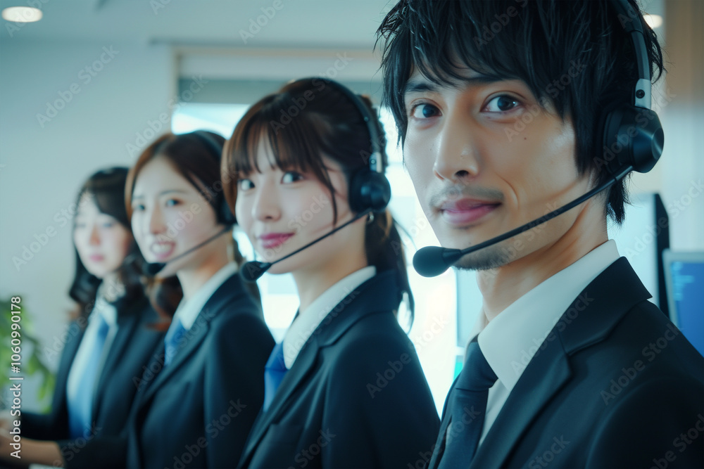 Photography of Japan customer service workers in a modern help center. Photography of Japan customer service workers in a modern help center.