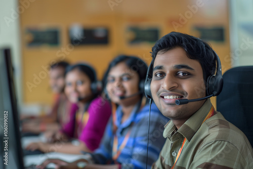 Photography of India customer service workers in a modern help center.
