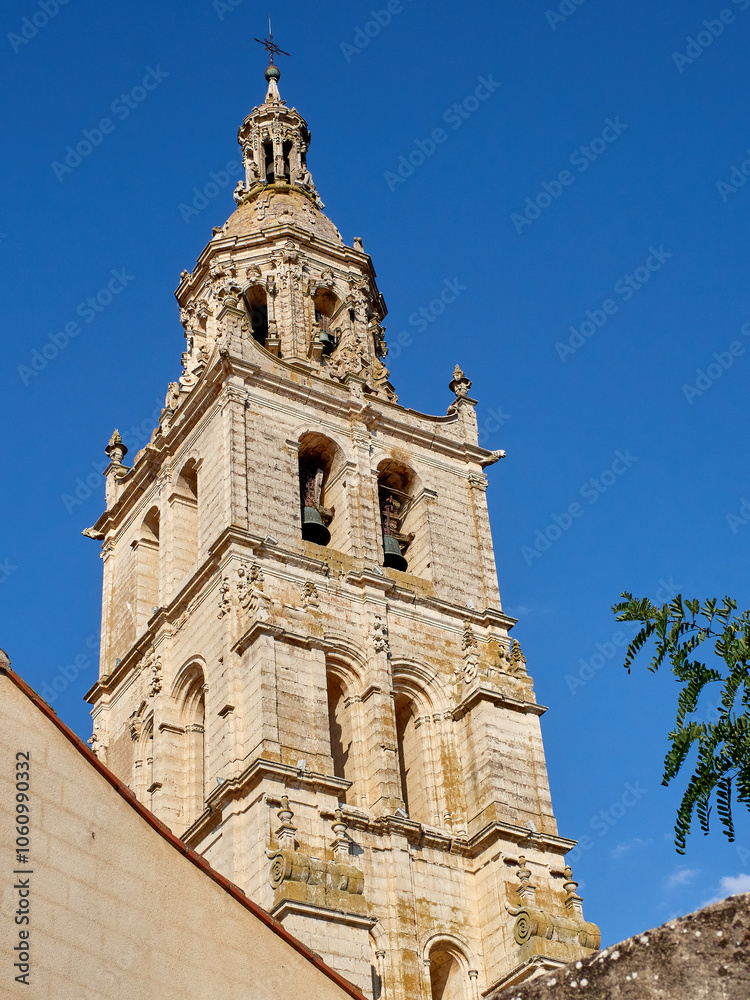 Fototapeta premium Baroque bell tower of the Church of Santa Maria de Mediavilla. Medina de Rioseco, Province of Valladolid, Castilla y León, Spain, Europe