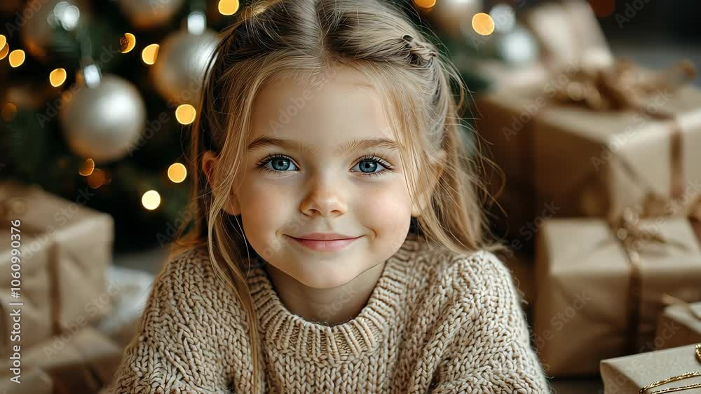 Joyful moments captured as a little girl beams beside a beautifully adorned christmas tree
