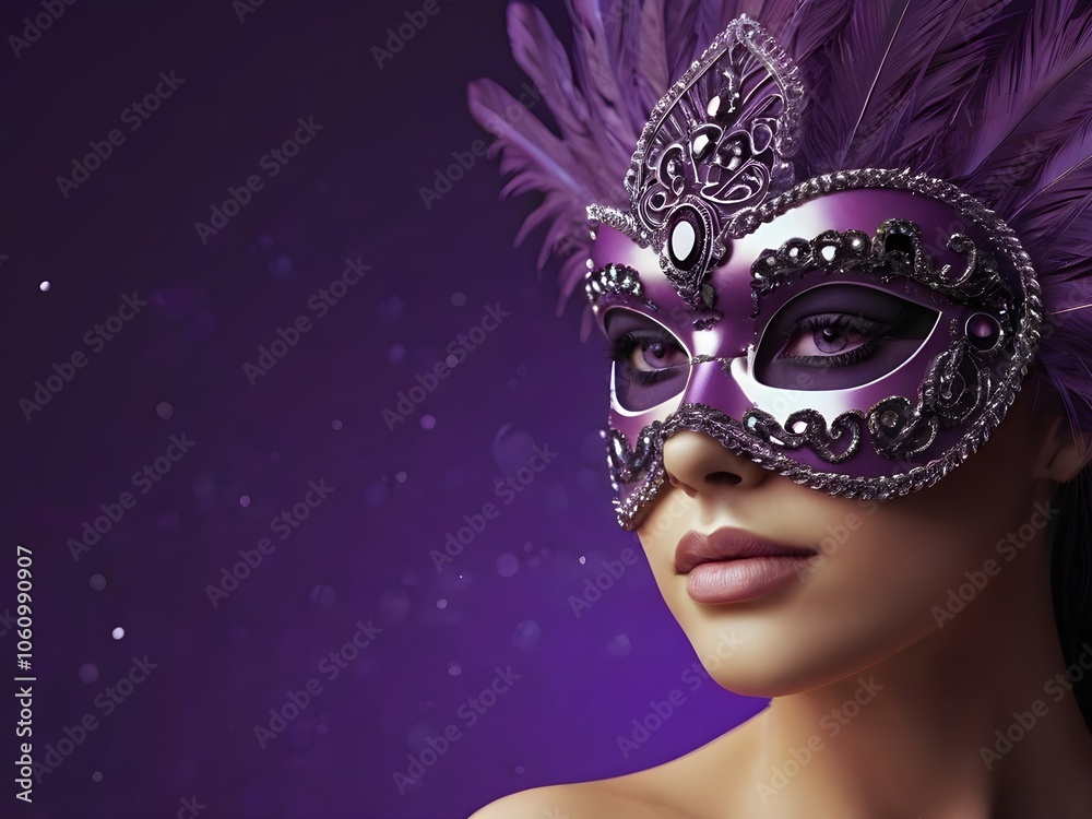 Colorful masks and costumes at traditional Carnival in Venice Beautiful woman in mysterious mask Colorful masks and costumes at traditional Carnival in Venice Beautiful woman in mysterious mask