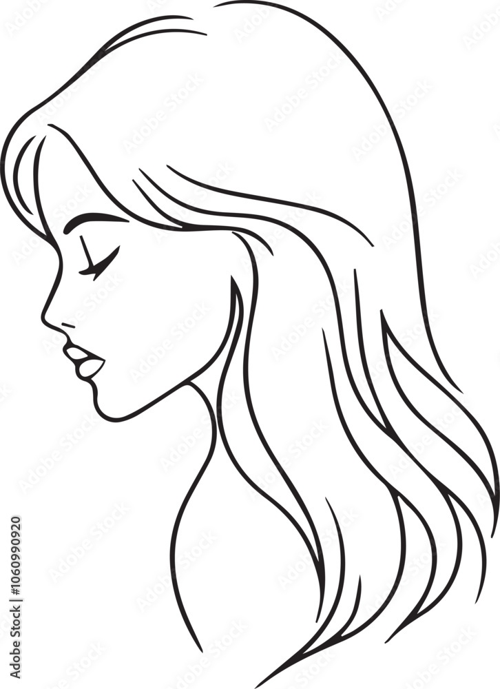 Vector outlined illustration of an elegant girl with long hair isolated on white background Vector outlined illustration of an elegant girl with long hair isolated on white background