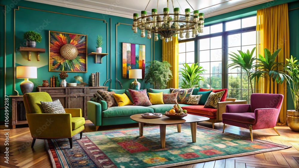 Eclectic space with bold colors and unique furniture pieces Eclectic space with bold colors and unique furniture pieces