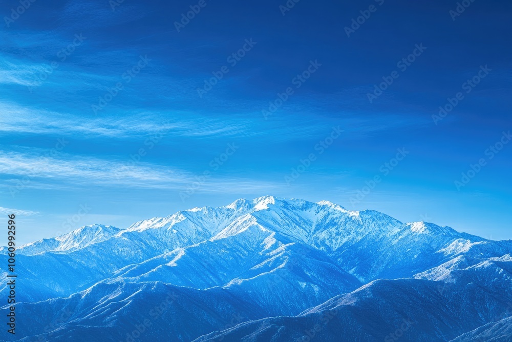 A serene mountain vista with snow-capped peaks under a bright blue sky, showcasing the beauty of winter's cool tones. A serene mountain vista with snow-capped peaks under a bright blue sky, showcasing the beauty of winter's cool tones.