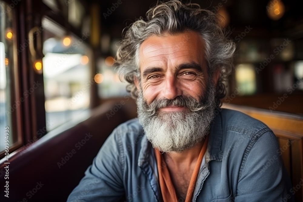 Portrait of a handsome senior man sitting in a restaurant and smiling