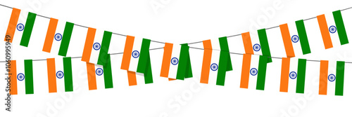 Indian garland flag with on white background. Bunting flags for India celebration concept.