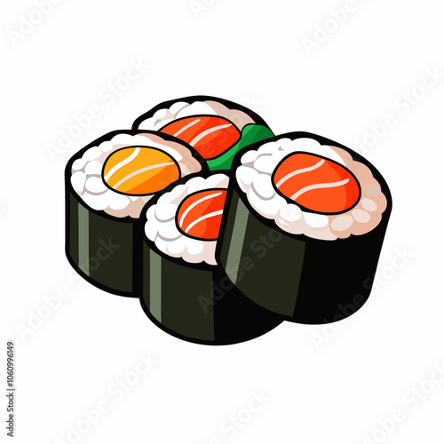 Japanese cuisine set sushi rolls isolated on white Food sticker flat vector illustration (5)