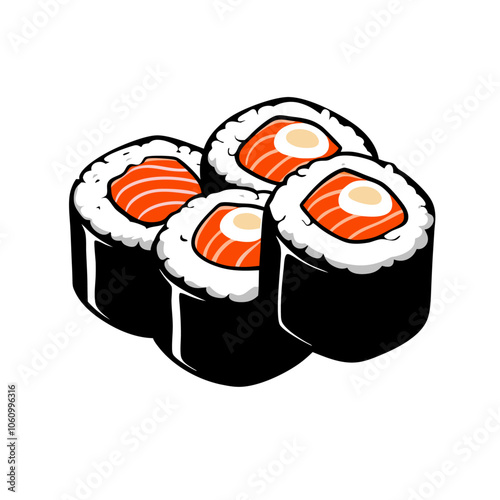 Japanese cuisine set sushi rolls isolated on white Food sticker flat vector illustration (11)