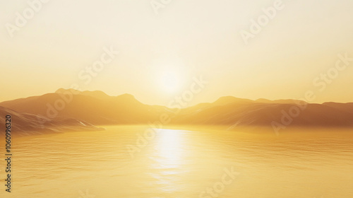 Golden Sunset over Calm Mountain Lake Nature Background Landscape