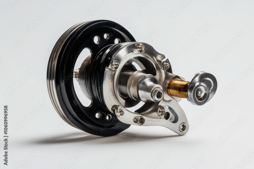 A close-up of a high-performance power steering pump, showcasing its intricate design and robust construction. This essential automotive part ensures smooth and responsive steering for optimal vehicle A close-up of a high-performance power steering pump, showcasing its intricate design and robust construction. This essential automotive part ensures smooth and responsive steering for optimal vehicle
