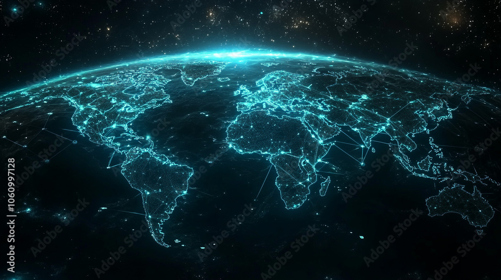 Obraz premium Global Network Connection Digital World Map with Lines