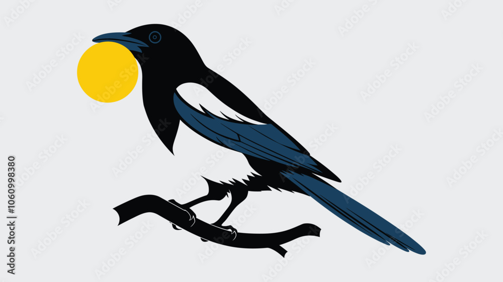 Fototapeta premium Elegant Magpie Illustration on a Simple Branch 