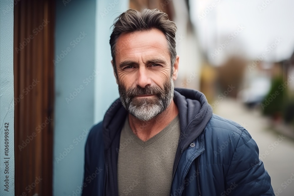 Portrait of a handsome mature man with beard in the city. Portrait of a handsome mature man with beard in the city.