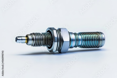 Spark Plug for Car Engine, High-Quality Metal Part, Isolated on White Background, Auto Parts, Car Repair, Engine Maintenance, Performance Enhancement, Ignition System