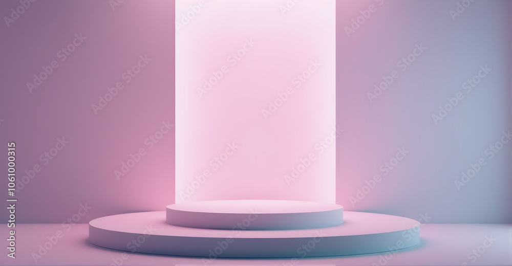 A pastel circular podium with vibrant pink and blue gradient tones,illuminated by soft,diffused light. Clean, modern aesthetic, vibrant colors, and minimalistic design, scene for products. A pastel circular podium with vibrant pink and blue gradient tones,illuminated by soft,diffused light. Clean, modern aesthetic, vibrant colors, and minimalistic design, scene for products.