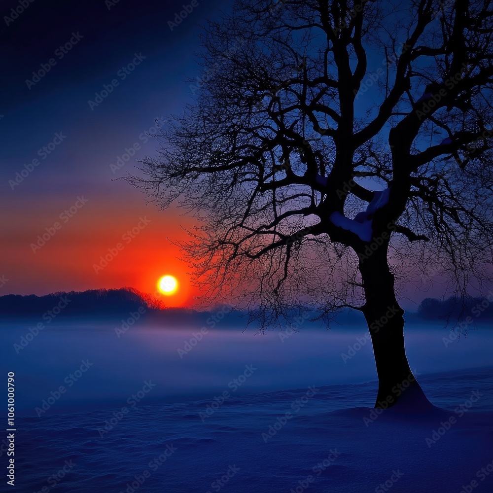 Winter Sunrise Illuminates Foggy Landscape Winter Sunrise Illuminates Foggy Landscape