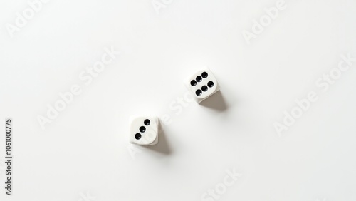 White dice on a plain background, perfect for illustrating everyday things and the concept of probability.