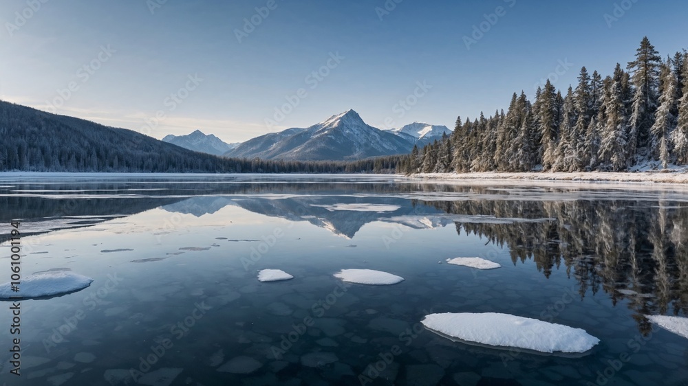 lake in mountains, winter, trees, blue sky, view, travel, scenic, snow lake in mountains, winter, trees, blue sky, view, travel, scenic, snow