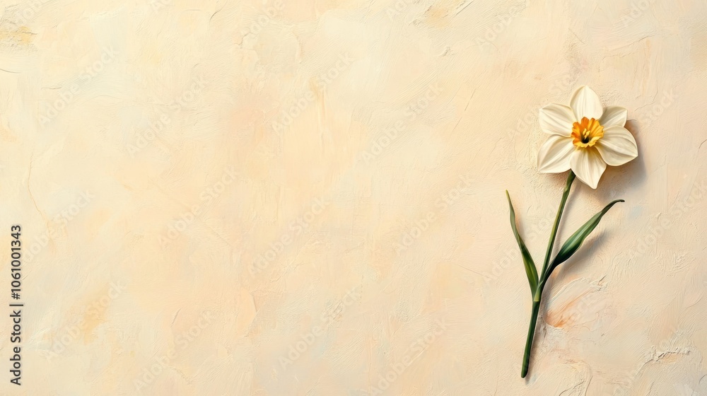 A Single White Daffodil on a Textured Background A Single White Daffodil on a Textured Background