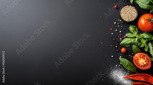 Gourmet Food Presentation on a Dark Slate Background, with copy space for text