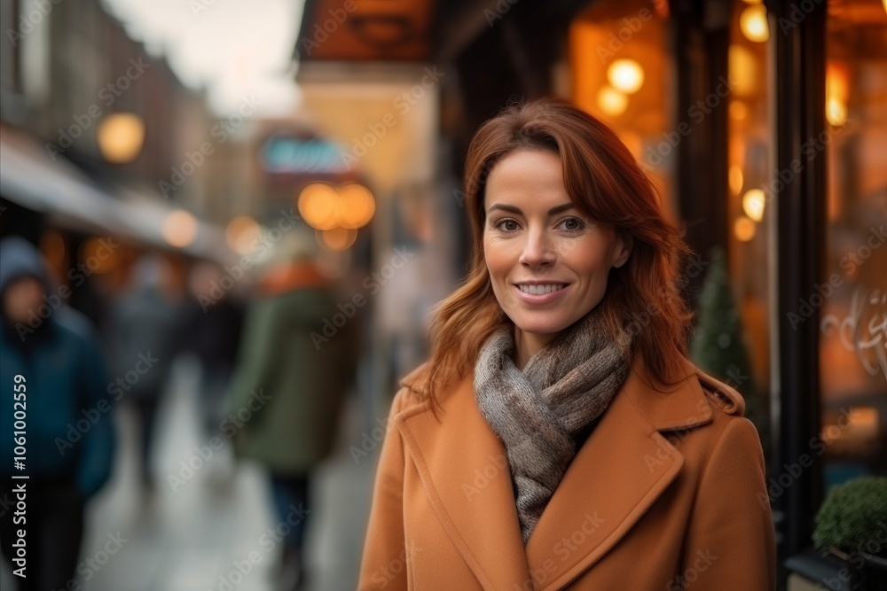 Portrait of a beautiful red-haired woman in a coat on the street Portrait of a beautiful red-haired woman in a coat on the street