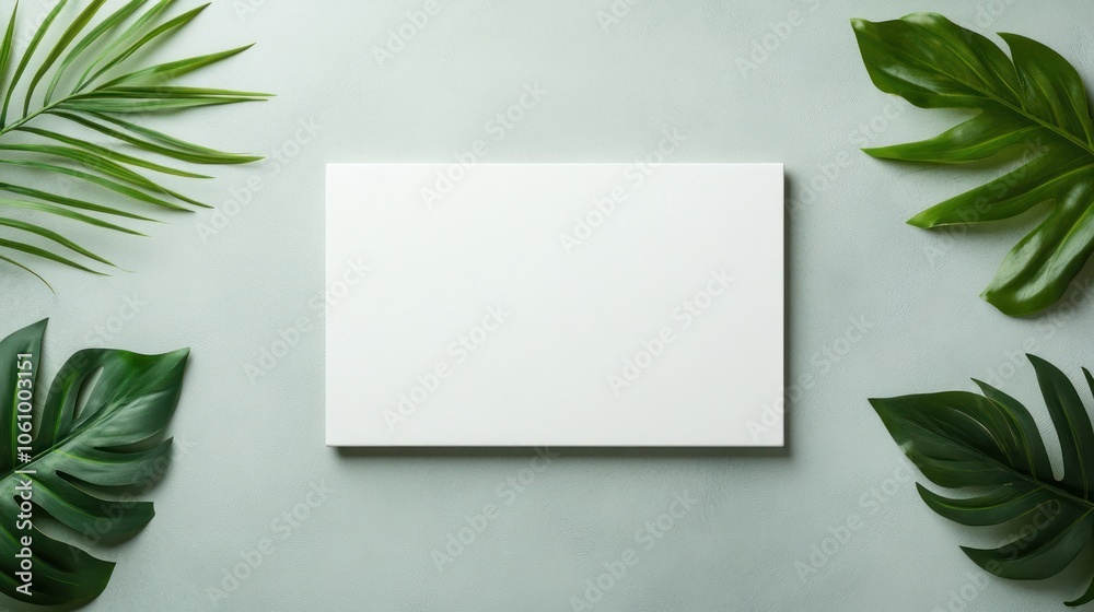 Minimalistic Design Concept with Green Leaves and White Canvas Frame Mockup Minimalistic Design Concept with Green Leaves and White Canvas Frame Mockup