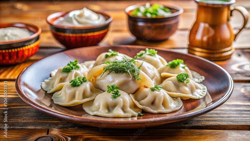 Plate of delicious dumplings on table, closeup Plate of delicious dumplings on table, closeup