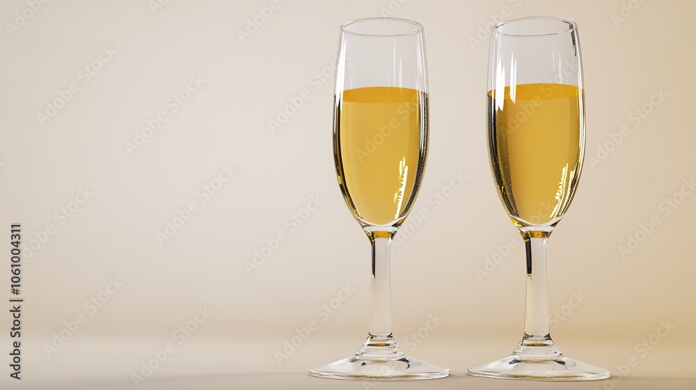 Two champagne flutes with golden liquid, celebration concept Two champagne flutes with golden liquid, celebration concept