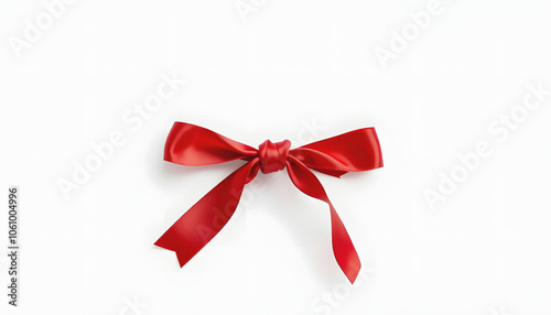 Knotted red silk ribbon in a bow on an isolated background, decor for a gift isolated with white shades, png